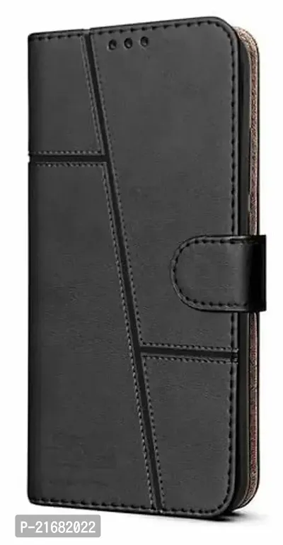 ANVEE Mobile Flip Cover Case for Mi 9A (Stitched Leather Finish | Magnetic Closure | Inner TPU | Foldable Stand | Wallet Card Slots) Black
