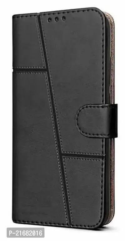 ANVEE Mobile Flip Cover Case for REDMI 6A (Stitched Leather Finish | Magnetic Closure | Inner TPU | Foldable Stand | Wallet Card Slots) Black