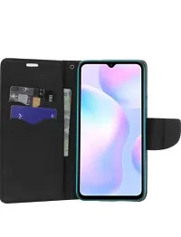 ANVEE Mobile Flip Cover Case for Mi 9A (Stitched Leather Finish | Magnetic Closure | Inner TPU | Foldable Stand | Wallet Card Slots) Black-thumb3