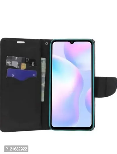 ANVEE Mobile Flip Cover Case for Mi 9A (Stitched Leather Finish | Magnetic Closure | Inner TPU | Foldable Stand | Wallet Card Slots) Black-thumb4