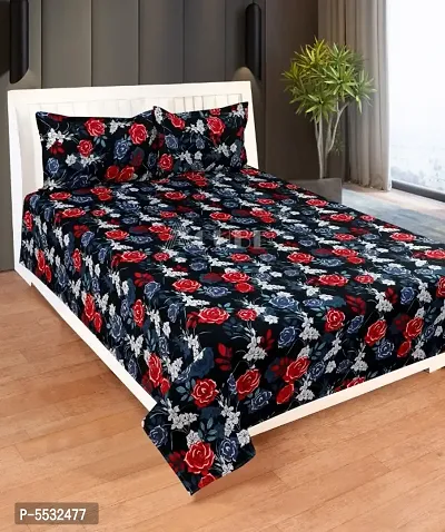 Comfortable Glace Cotton Digital Print Double Bedsheet with Two Pillow Covers-thumb0