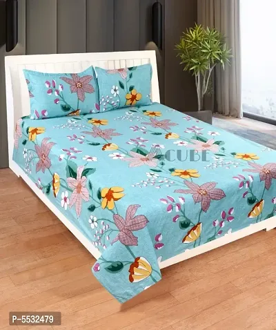 Comfortable Glace Cotton Digital Print Double Bedsheet with Two Pillow Covers