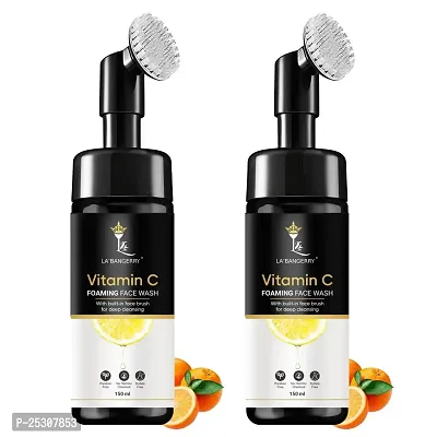 Labangerry Vitamin C Face Wash with Foaming Silicone Cleanser Brush Powered by Vitamin C  Orange - 150ml (Pack of 2)