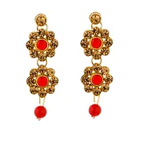 Shop4Dreams Gold Plated Traditional 4 Layers Kundan  Glass Pearl Beaded Moti Raani Haar Choker Necklace Jewellery Set with Maang Tikka for Women (Red)-thumb3