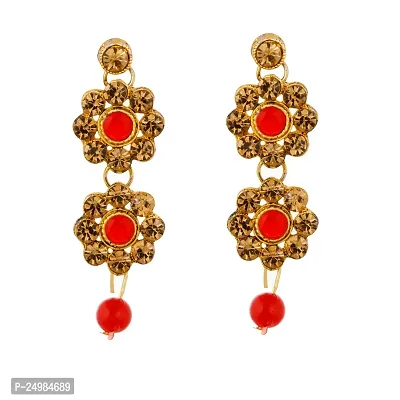 Shop4Dreams Gold Plated Traditional 4 Layers Kundan  Glass Pearl Beaded Moti Raani Haar Choker Necklace Jewellery Set with Maang Tikka for Women (Red)-thumb4