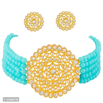 Shop4Dreams Pearl Kundan Choker Necklaces Jewelery/Imitation Sets/Jualry/Jwellry Set/Jewellery Set For Women (Sky Blue)
