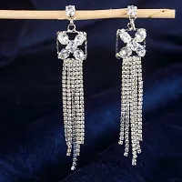 CZ Diamond Studded Rhodium Plated Drop  Dangler Earring Cubic Zirconia Alloy Drops  Danglers (Rhodium-AD103) womens-thumb2