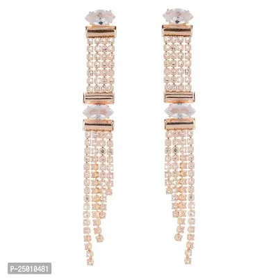 CZ Women's Diamond Studded Rhodium Plated Drop  Dangler Earring Cubic Zirconia Alloy Drops  Danglers (RoseGold-AD109)-thumb0