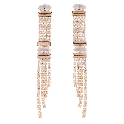 Shop4Dreams CZ Diamond Studded Rhodium Plated Drop & Dangler Earring Cubic Zirconia Alloy Drops & Danglers womens