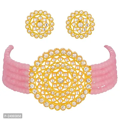 Shop4Dreams Pearl Kundan Choker Necklaces Jewelery/Imitation Sets/Jualry/Jwellry Set/Jewellery Set For Women (Light Pink)