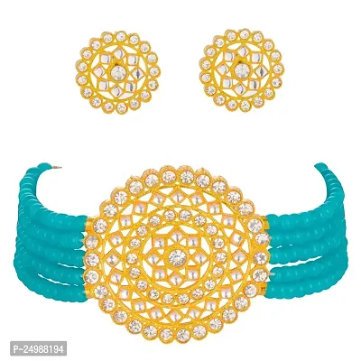 Shop4Dreams Pearl Kundan Choker Necklaces Jewelery/Imitation Sets/Jualry/Jwellry Set/Jewellery Set For Women (Sea Green)-thumb0