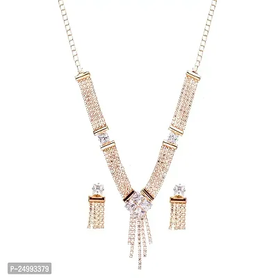 Shop4dreams Jewellery Set for Women CZ Diamond Combo of Necklace Set with Earrings for Girls and Women (RoseGold-AD507)