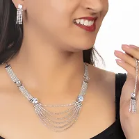 Shop4dreams Jewellery Set for Women CZ Diamond Combo of Necklace Set with Earrings for Girls and Women (Rhodium-AD530)-thumb1