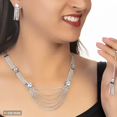 Shop4dreams Jewellery Set for Women CZ Diamond Combo of Necklace Set with Earrings for Girls and Women (Rhodium-AD530)-thumb2