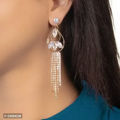 CZ Diamond Studded Rhodium Plated Drop  Dangler Earring Cubic Zirconia Alloy Drops  Danglers (RoseGold-AD100) womens-thumb4