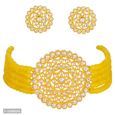 Shop4Dreams Pearl Kundan Choker Necklaces Jewelery/Imitation Sets/Jualry/Jwellry Set/Jewellery Set For Women (Yellow)