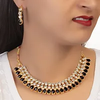 Shop4dreamsJewellery Set for Women CZ Diamond Combo of Necklace Set with Earrings, Maang Tikka for Girls and Women (Black)-thumb1