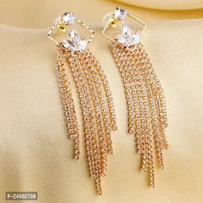 CZ Diamond Women's Studded Rhodium Plated Cubic Zirconia Alloy Drop  Dangler Earring (Rose Gold-AD119)-thumb3