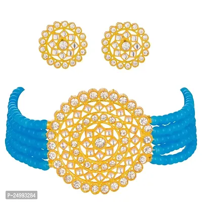 Shop4Dreams Pearl Kundan Choker Necklaces Jewelery/Imitation Sets/Jualry/Jwellry Set/Jewellery Set For Women (Blue)