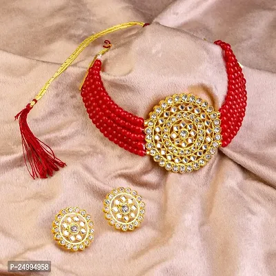 Shop4Dreams Pearl Kundan Choker Necklaces Jewelery/Imitation Sets/Jualry/Jwellry Set/Jewellery Set For Women (Red)-thumb2