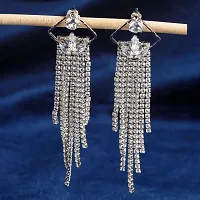 CZ Diamond Studded Rhodium Plated Cubic Zirconia Alloy Drop  Dangler Earring for Women-thumb2