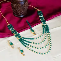 Shop4Dreams Gold Plated Traditional Four Line Mala Necklace Earring Jewellery Set for Women (DarkGreen)-thumb2