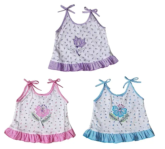 Nutty Bunny Baby Girl Knee Length Tie -Up Jhabla Frock (Set of 3) (0-3 Months, Multi)