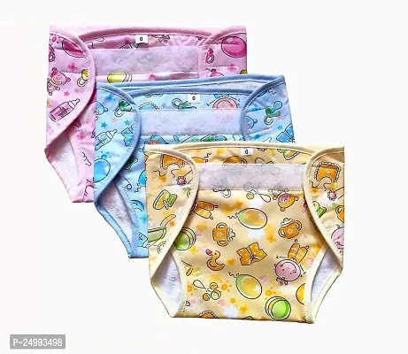 Nutty Bunny Shop4Dreams Outside Plastic Inside Terry Cotton Waterproof Reusable Loop and Hook PVC Unisex Baby Nappy/Diaper/Langot Pack of 3 Multicolor (0-3 months)
