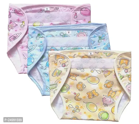 Truvic Baby's Outside Plastic Inside Terry Cotton Waterproof Reusable Loop and Hook PVC Nappy/Diaper/Langot (Multicolor, 3 - 6 Months) - Pack of 3
