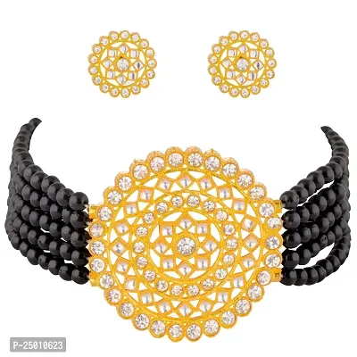 Shop4Dreams Pearl Kundan Choker Necklaces Jewelery/Imitation Sets/Jualry/Jwellry Set/Jewellery Set For Women (Black)