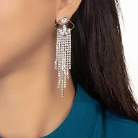 CZ Diamond Studded Rhodium Plated Cubic Zirconia Alloy Drop  Dangler Earring for Women-thumb3