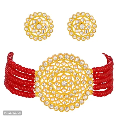 Shop4Dreams Pearl Kundan Choker Necklaces Jewelery/Imitation Sets/Jualry/Jwellry Set/Jewellery Set For Women (Red)-thumb0