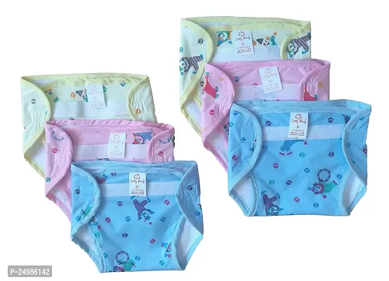 Nutty Bunny Outside Plastic Inside Terry Cotton Waterproof Reusable Loop and Hook PVC Nappy/Diaper/Langot Pack of 6 Multicolor (L, 6)-thumb2