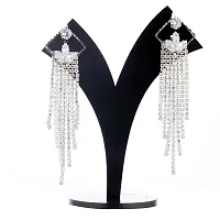 CZ Diamond Studded Rhodium Plated Cubic Zirconia Alloy Drop  Dangler Earring for Women-thumb1