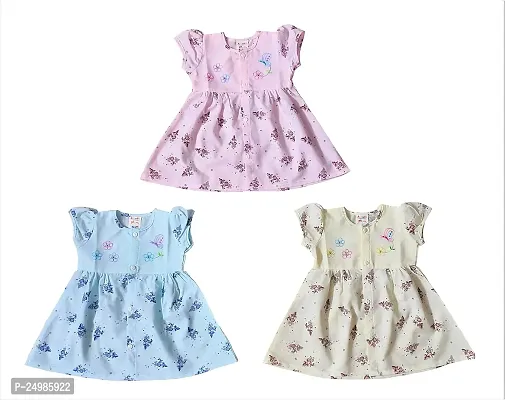 Nutty Bunny Baby Girl Cotton Knee Length A-line Half Sleeves Frock (Set of 3)-thumb0