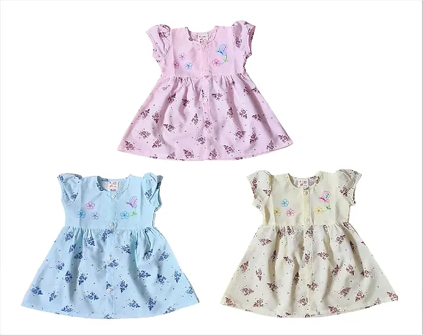 Nutty Bunny Baby Girl Knee Length A-line Half Sleeves Frock (Set of 3)