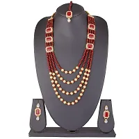 Shop4Dreams Gold Plated Traditional Four Line Mala Necklace Earring Jewellery Set with Maang Tikka for Women (Maroon)-thumb1