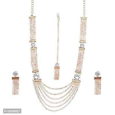 Shop4dreams Jewellery Set for Women CZ Diamond Combo of Necklace Set with Earrings for Girls and Women (RoseGold-AD530)-thumb0