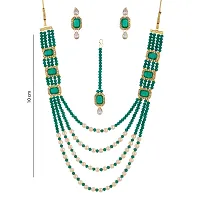 Shop4Dreams Gold Plated Traditional Four Line Mala Necklace Earring Jewellery Set for Women (DarkGreen)-thumb3