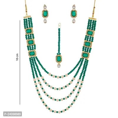 Shop4Dreams Gold Plated Traditional Four Line Mala Necklace Earring Jewellery Set for Women (DarkGreen)-thumb4