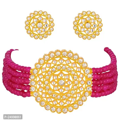 Shop4Dreams Pearl Kundan Choker Necklaces Jewelery/Imitation Sets/Jualry/Jwellry Set/Jewellery Set For Women (Dark Pink)