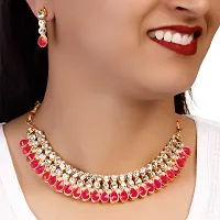 Shop4dreamsJewellery Set for Women CZ Diamond Combo of Necklace Set with Earrings, Maang Tikka for Girls and Women (Pink)-thumb1