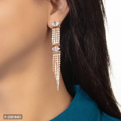 CZ Women's Diamond Studded Rhodium Plated Drop  Dangler Earring Cubic Zirconia Alloy Drops  Danglers (RoseGold-AD109)-thumb4
