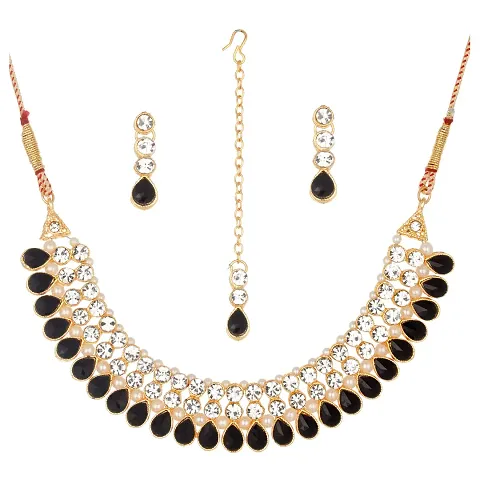 Shop4dreamsJewellery Set for Women American Diamond Kundan Combo of Necklace Set with Earrings, Maang Tikka for Girls and Women