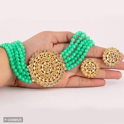 Shop4Dreams Pearl Kundan Choker Necklaces Jewelery/Imitation Sets/Jualry/Jwellry Set/Jewellery Set For Women (Light Green)-thumb4