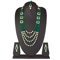 Shop4Dreams Gold Plated Traditional Four Line Mala Necklace Earring Jewellery Set for Women (DarkGreen)-thumb1