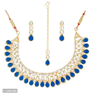 Shop4dreamsJewellery Set for Women CZ Diamond Combo of Necklace Set with Earrings, Maang Tikka for Girls and Women (Violet)