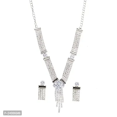 Shop4dreams Jewellery Set for Women CZ Diamond Combo of Necklace Set with Earrings for Girls and Women (Rhodium-AD507)