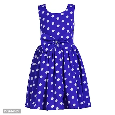 SHANAYA MODA Girl's Comfort Poly Crape with Cotton Lining Casual Frock Royal Blue Polka 2-3 Years-thumb0