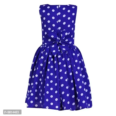 SHANAYA MODA Girl's Comfort Poly Crape with Cotton Lining Casual Frock Royal Blue Polka 2-3 Years-thumb4